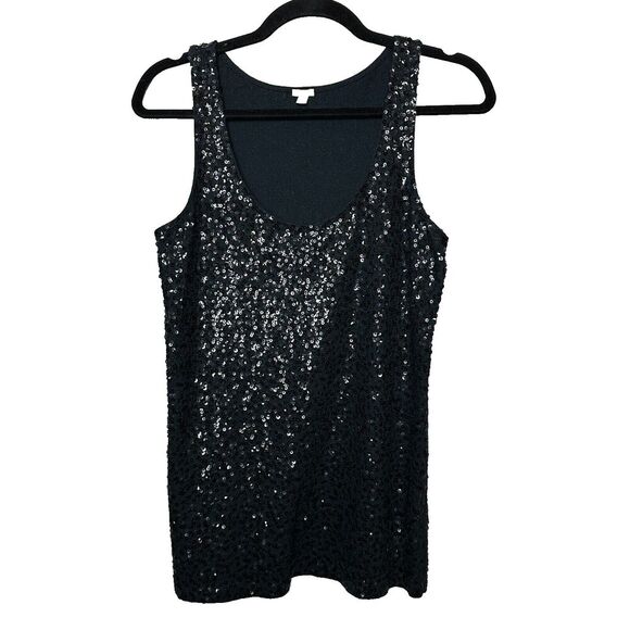 2/$30 J Crew Black Sequin Sleeveless Top Size M Party Black Tie Elegant Festive - Picture 1 of 8